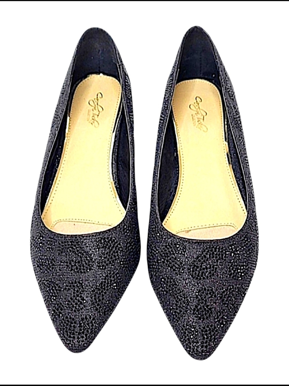 Carolyn Tucker Collection Lily Black Bead Pointy Toe Block Heel Shoes Size 9.5